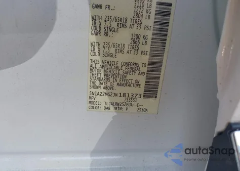 2018 Nissan Murano Sl from USA, damaged, VIN 5N1AZ2MG2JN181373